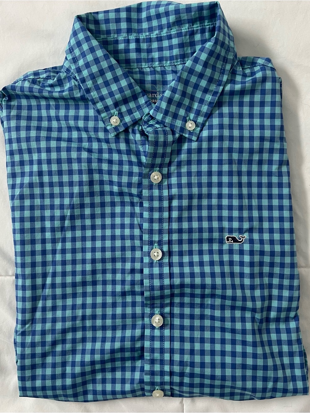 Vineyard Vines Boys Performance light weight whale Blue Plaid Button-Down Shirt